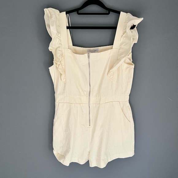 New Baltic Born Women’s Size XL Montgomery Denim Ivory Jean Romper Zip Flutter - Picture 5 of 5